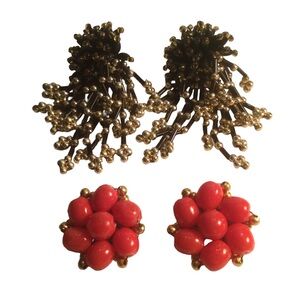 Vintage Beaded Starburst Cluster Dangle Earrings & Beaded Clustered Earrings